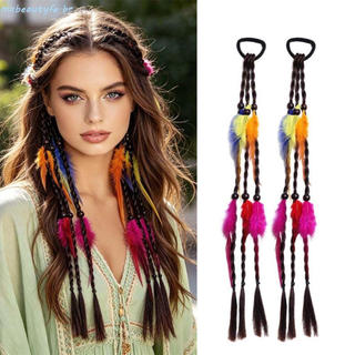 MXBEAUTYFE 2 Peças De Peruca De Trança Tribal , Extensões De Cabelo De Penas Boêmias Feitas À Mão Sintéticas , Naturais