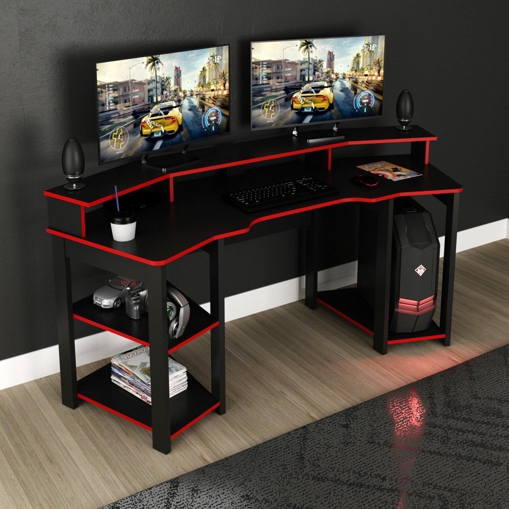 Mesa Gamer ME4167 186,6cm Preto/Vermelho Preto/Vermelho