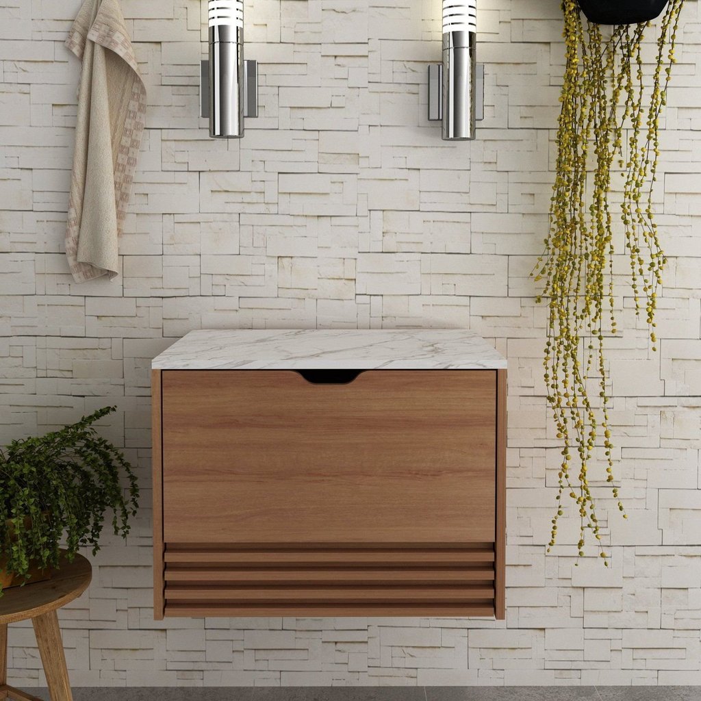 Gabinete Suspenso para Banheiro BN3613 Laranja/Amêndoa/Mármore Branco Amêndoa/Branco
