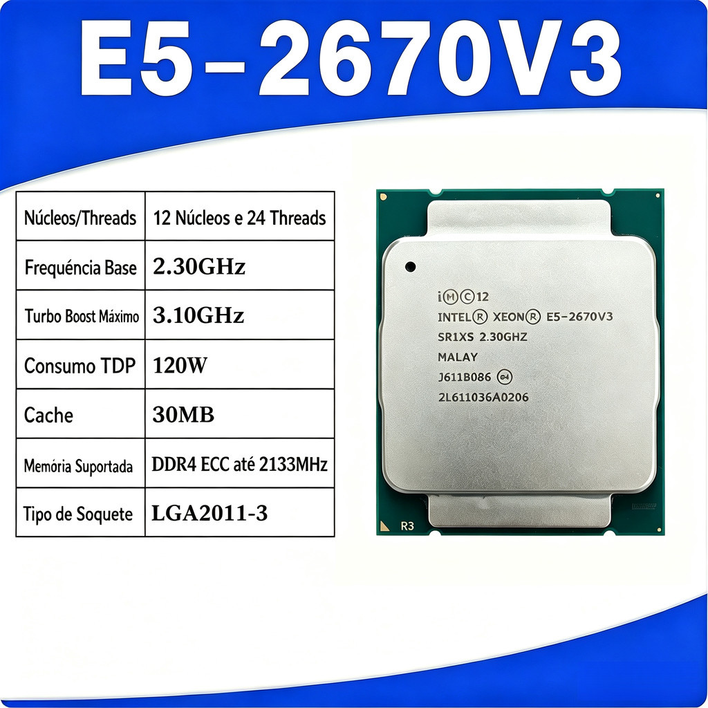 Processador YZX Xeon E5 2670 V3 E5-2670V3 SR1XS CPU X99 2.30ghz 30M 12 Núcleos LGA2011-3