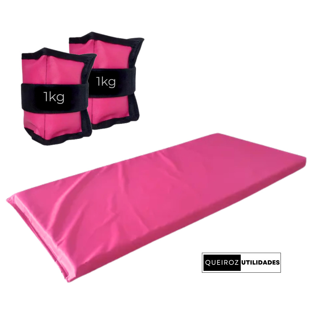 KIT Caneleira de Peso Rosa Par de 1KG + Colchonete Rosa