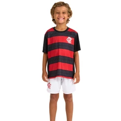 Conjunto Infantil Flamengo Shorts e Camisa Oficial Mengão Vermelho e Preto Menino Torcedor Original