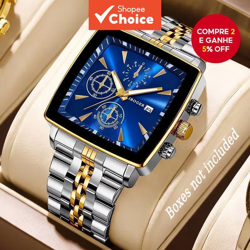 Relógio De Pulso De Quartzo Com Pulseira De Aço Inoxidável Mostrador Quadrado De Moda De Luxo Masculino Calendário E Sem