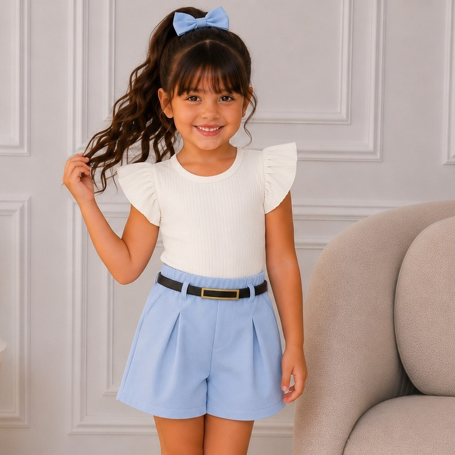 Kit 3 peças Conjunto de menina infantil moda tendencia conjunto short e blusa infantil primavera verao