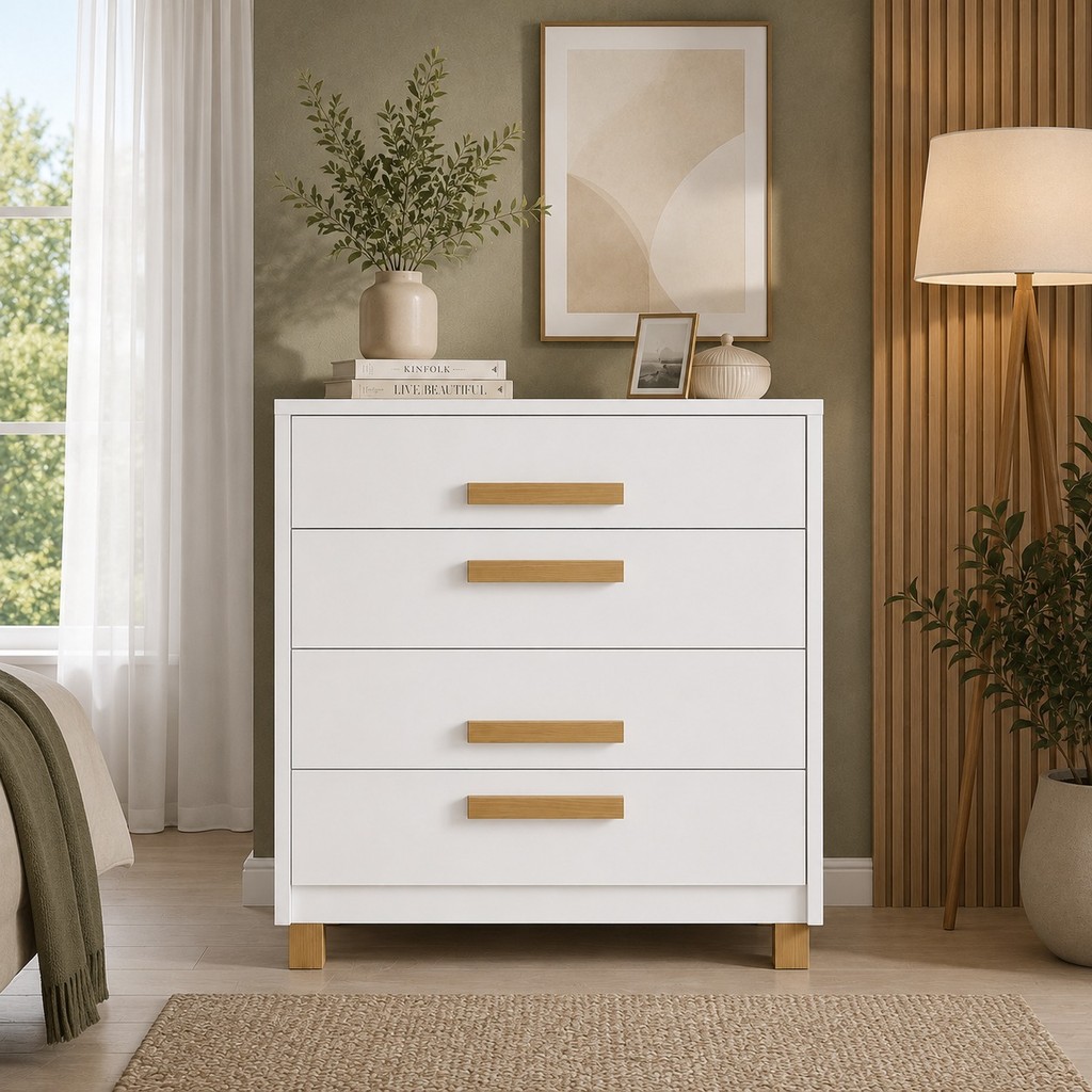 Gabinete Organizador Branco 4 Gavetas Multiuso para Roupas Quarto Casal Solteiro Decorativo DESPUMALAR