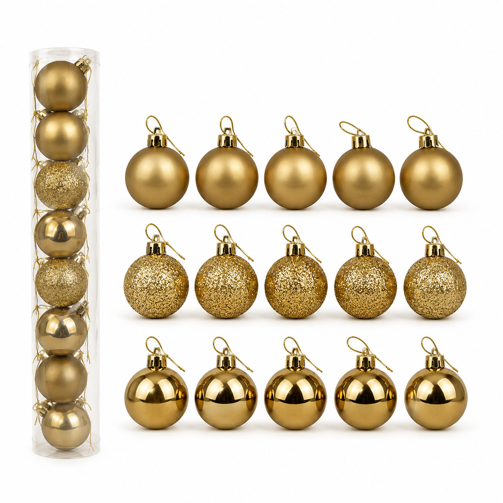 Kit 15 Bolas de Natal Douradas 4cm Fosca Glitter e Brilho Espelhado Enfeite Árvore Decor Casa Primo — imagem 2 de 2