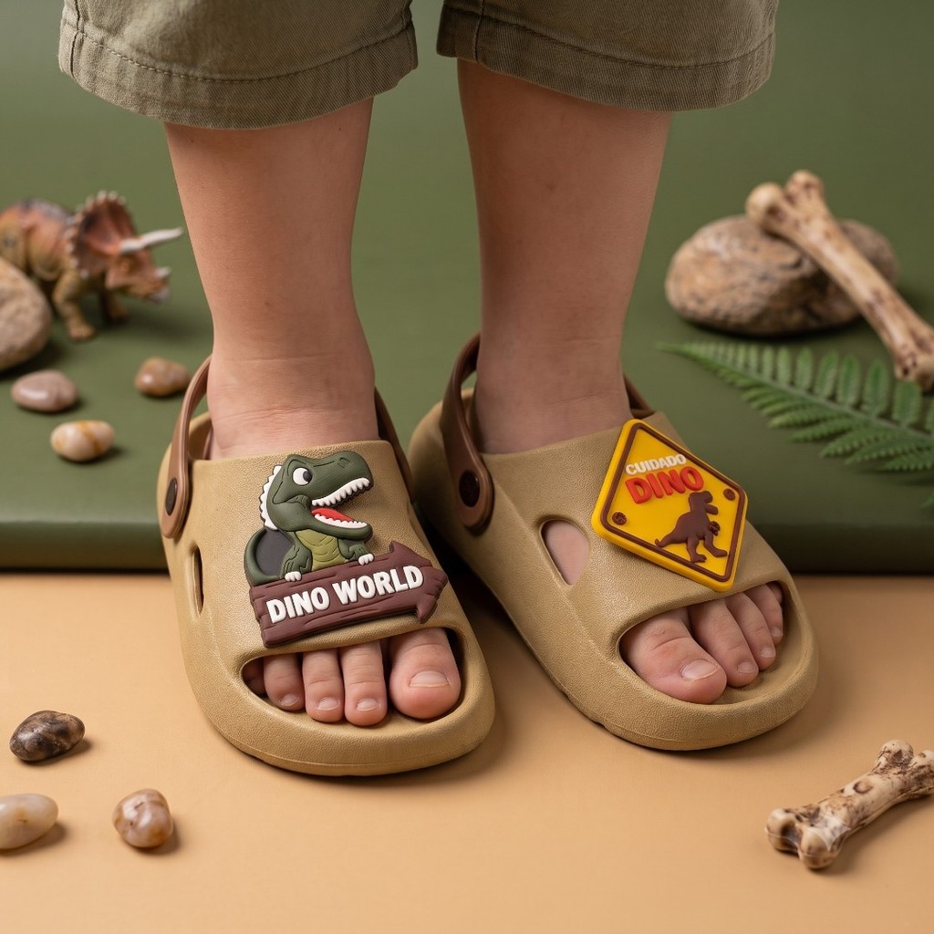 Chinelo Infantil Nuvem Slide Menino Dinossauro Dino Confortável Escola Passeio