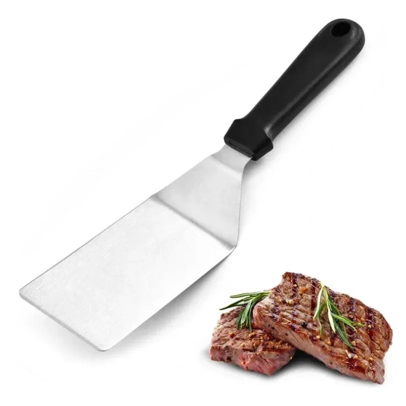 Espátulas Chapeiro Profissional de Inox Cozinha 2 Peças Reta Curva Burger Churrasco WL-2716/WL-2717