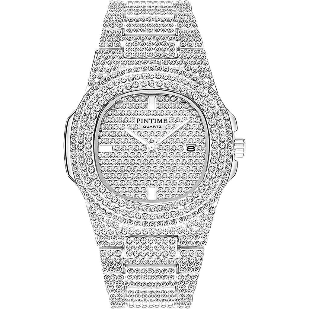 Relógios de Luxo Unissex FANMIS com Cristais e Diamantes, Relógio Analógico de Quartzo em Prata e Ouro, Pulseira de Aço 