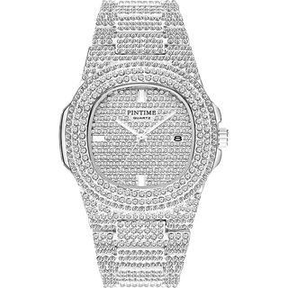 Relógios de Luxo Unissex FANMIS com Cristais e Diamantes, Relógio Analógico de Quartzo em Prata e Ouro, Pulseira de Aço 