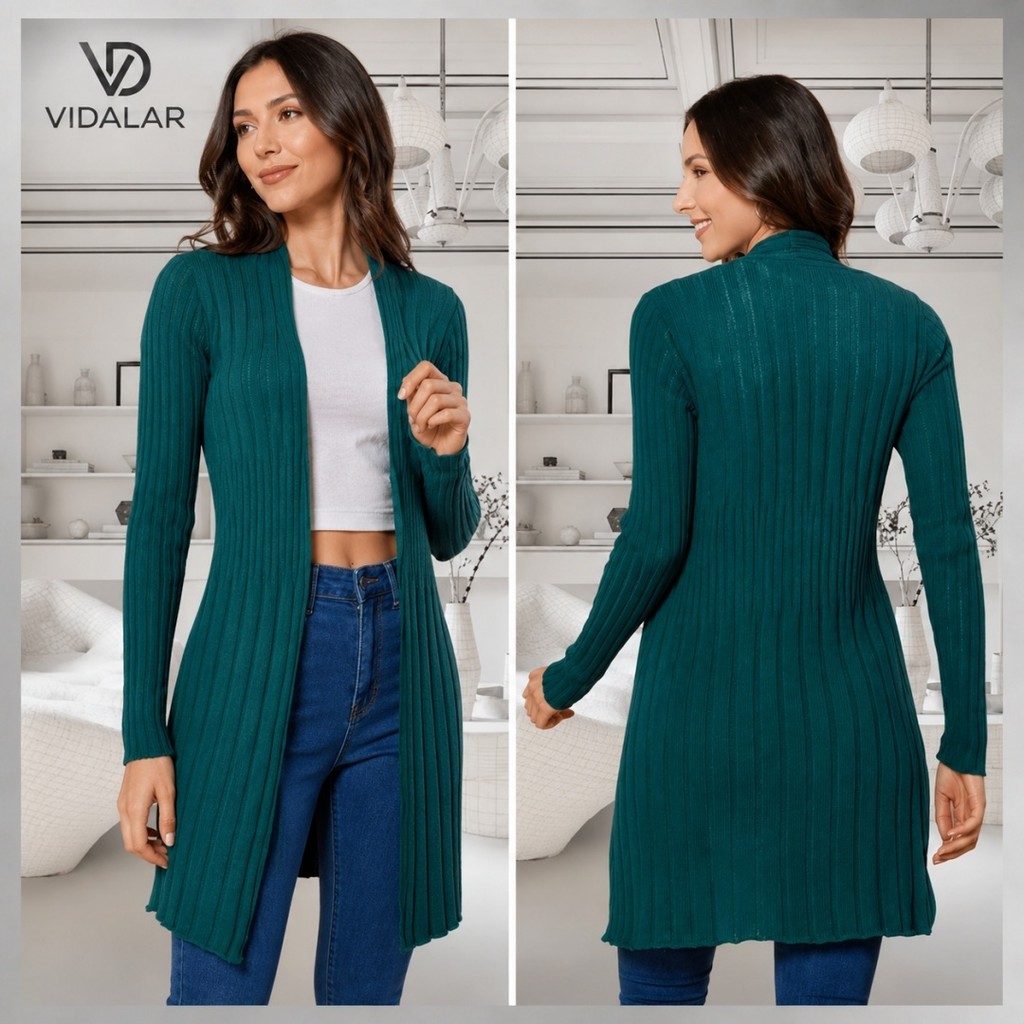 Cardigan Trico Manga Pipoca sem Capuz feminino Varias Cores