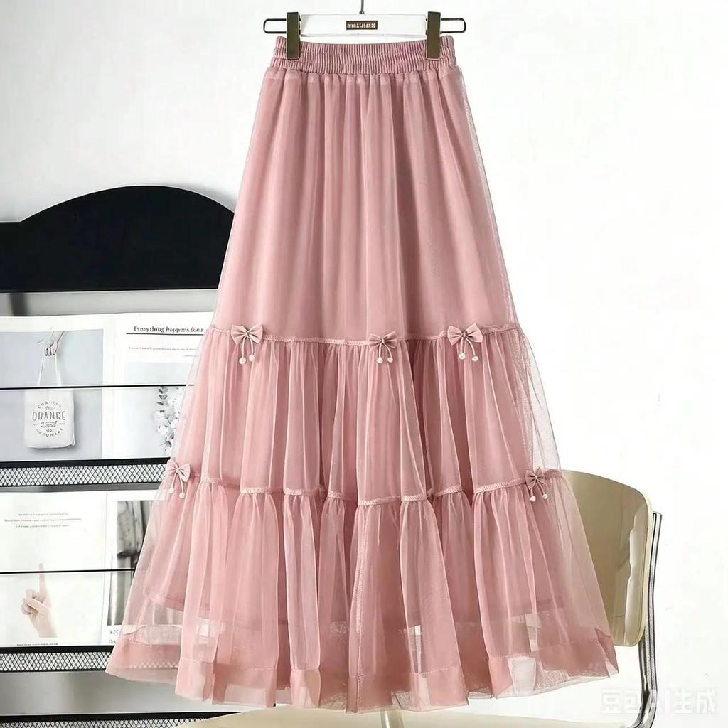 Saia midi de tule com aplicações de miçangas e um grande laço fluido-VELARI 04 serpent skirt