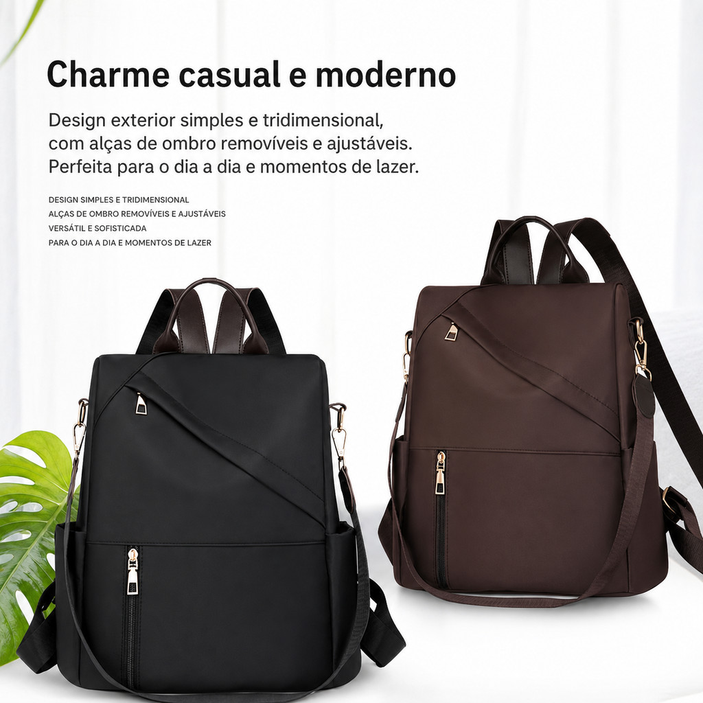 Mochila Feminina Grande Capacidade Antifurto 2 em 1 Bolsa Casual de Viagem