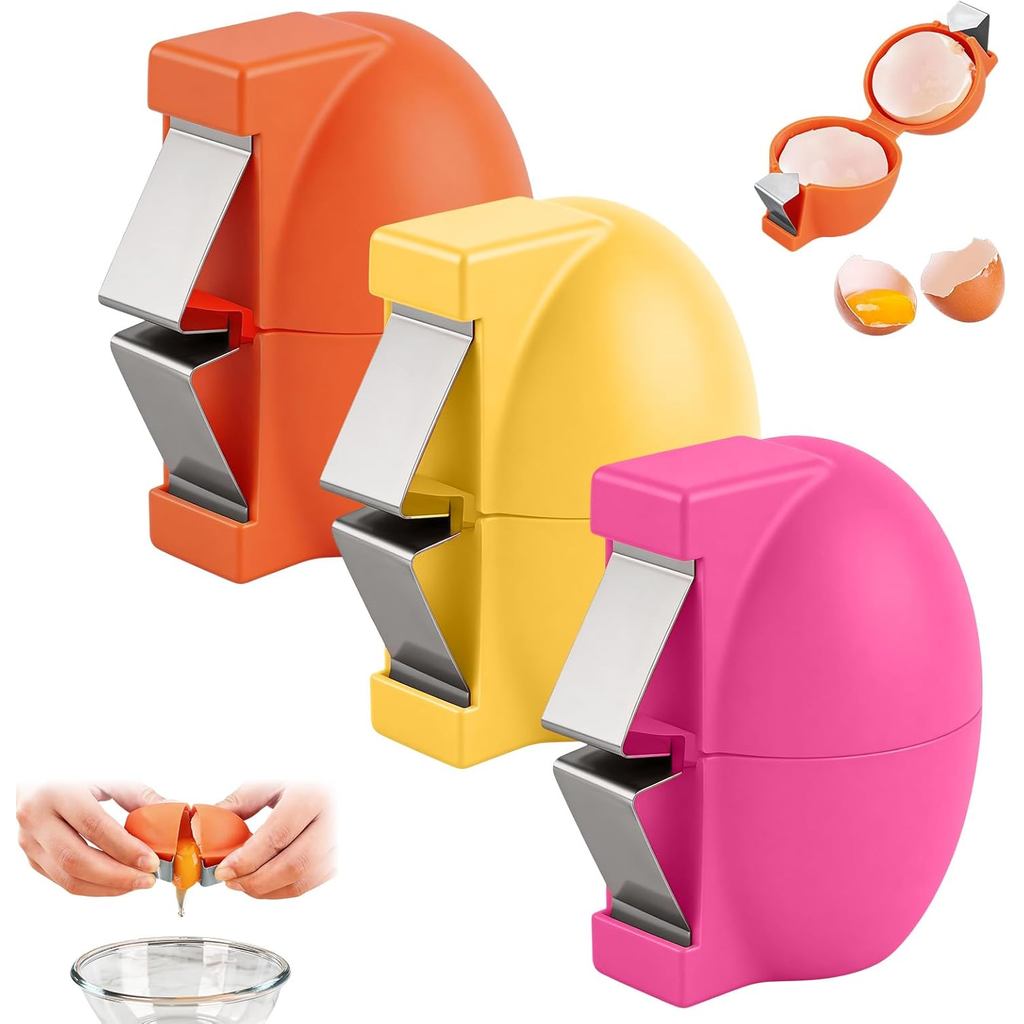 Abridor de Ovos, Kit com 3 Peças de Aço Inoxidável para Ovos Cozidos e Cru, Ferramenta de Cozinha para Fácil Quebra e De