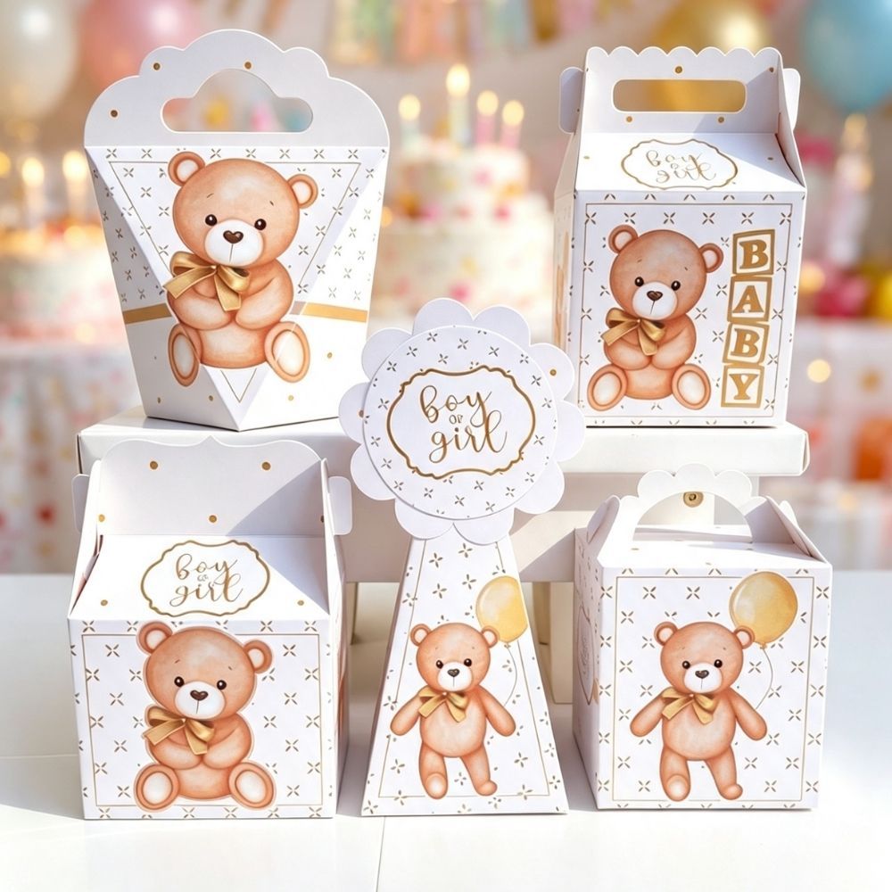 Kit Festa Caixinhas CHÁ REVELAÇÃO NEUTRO URSINHO lembrancinhas personalizadas para aniversario infantil decoração mimos