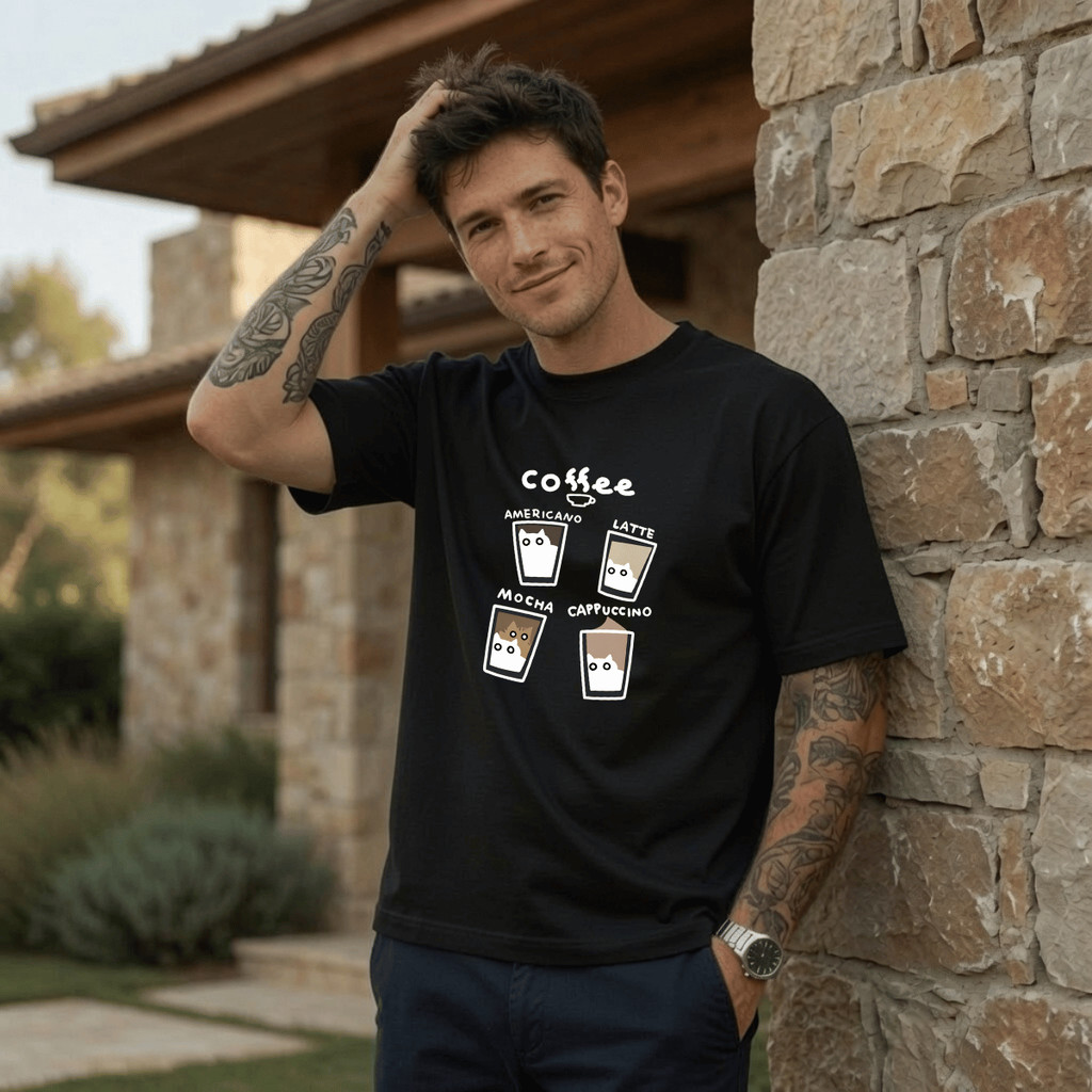 Camiseta Masculina Estampada Cofe 4 Copos 100% Algodão Premium Camisa Blusa Homem Academia Confortavel Plus Size