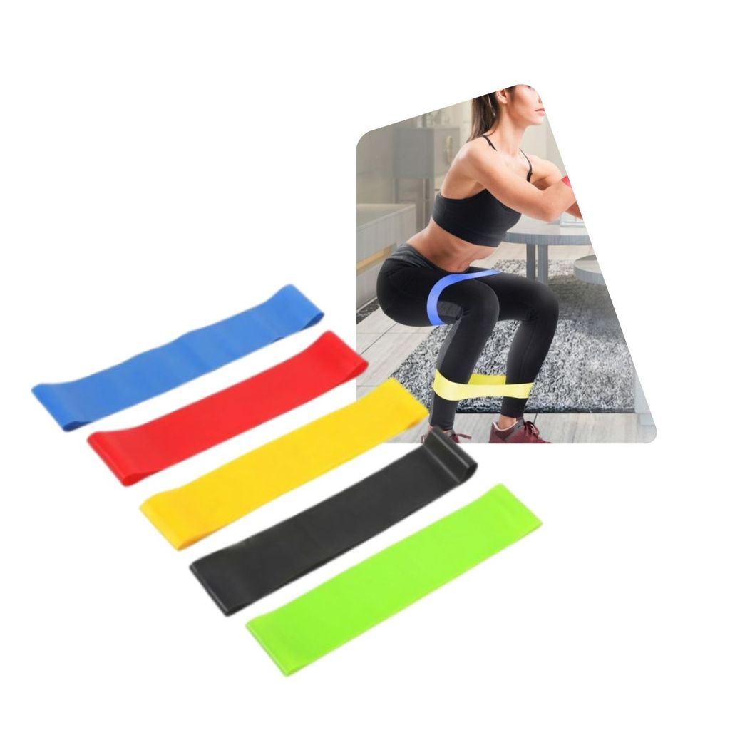 Kit 5 Faixas Elásticas Fitness para Glúteos Pernas Braços Alongamento Fisioterapia e Treino Funcional