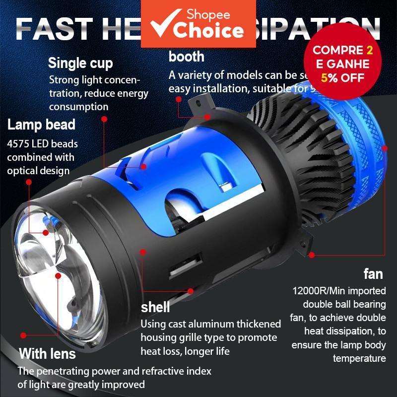 180W H4 Bi-LED Mini Lâmpada De Farol De Lente De Projetor Com Ventilador Turbo Para 12V