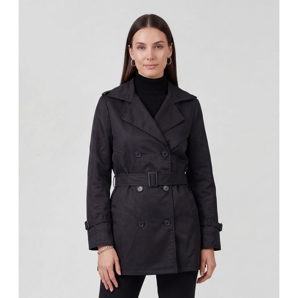 Sobretudo Feminino Com Cinto E Bolsos Sea Surf Preto