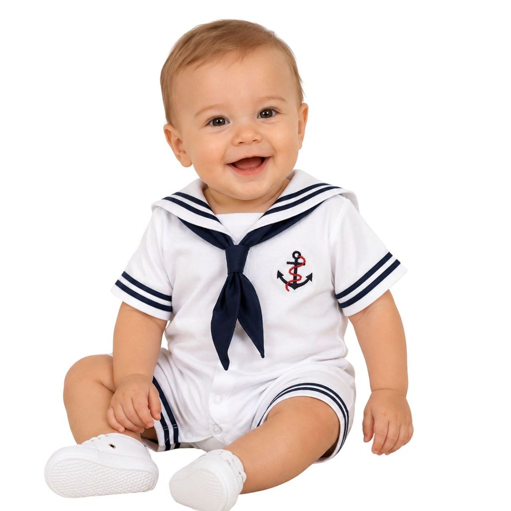 Macacão Infantil Menino Marinheiro Bebe Fantasia Festa