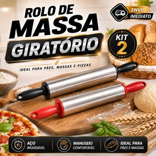 Kit 2 Rolos de Massa Giratório Profissional em Inox Antiaderente - Para Pizza, Pão, Macarrão e Mais