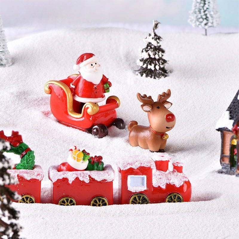 Natal Rena Boneco De Neve Trenó Veados Transporte Em Miniatura Paisagem Snowscape Decoração Trem Cabeça Resina
