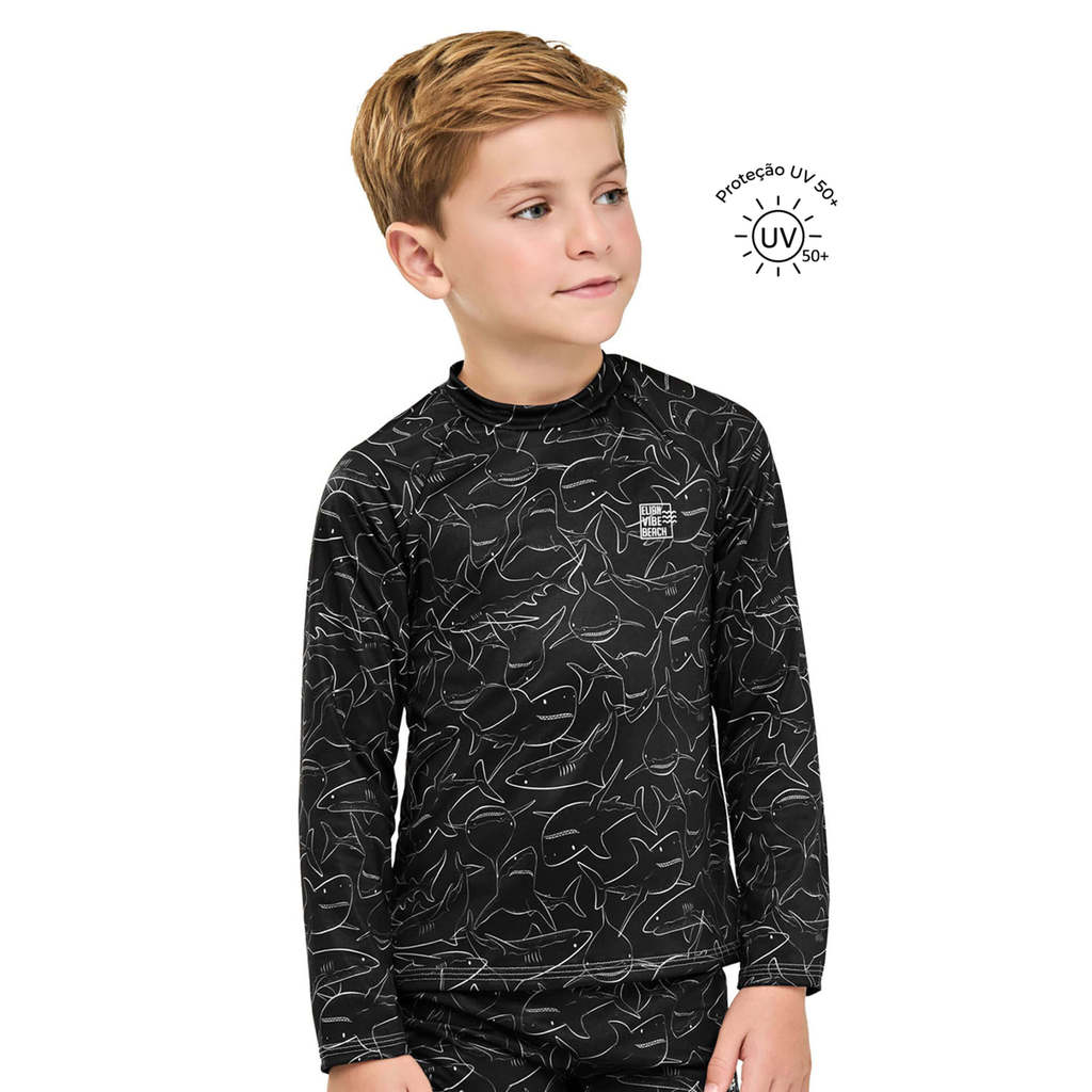 Camiseta de Proteção Infantil Menino Shark Elian Preto