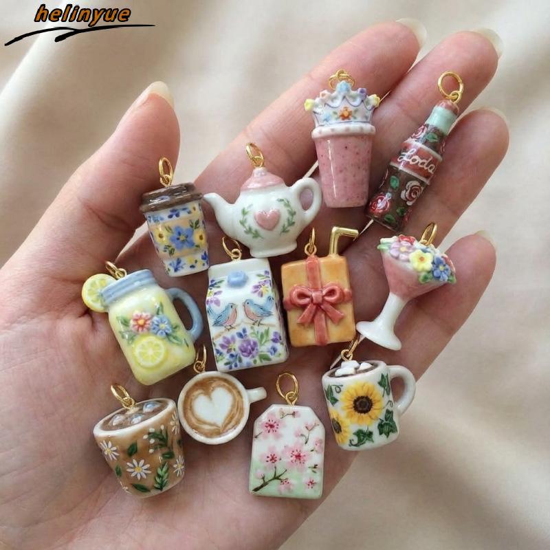 Brilhante Mini Cobre Xícara De Café Encantos Bonito Comida Bebida Pingente Para DIY Colar Pulseira Jóias Presentes Amant