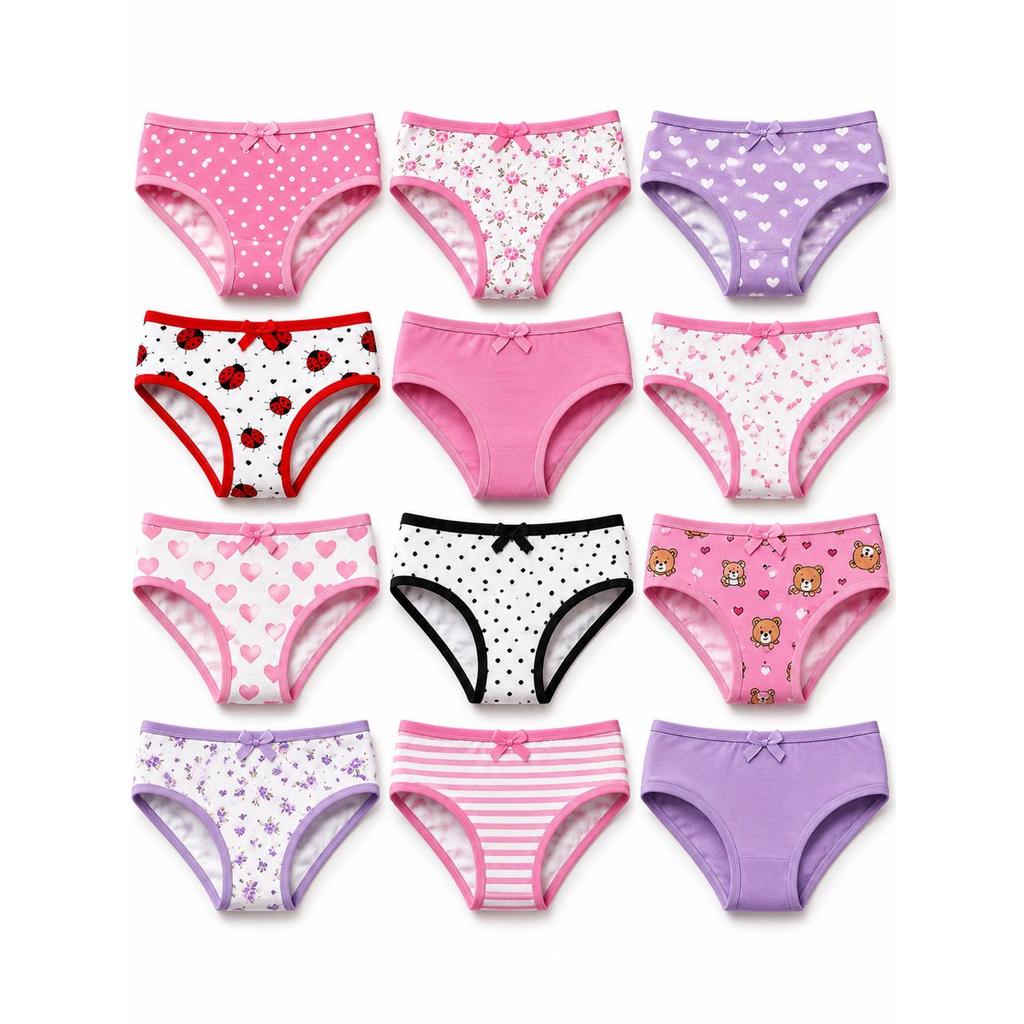 Kit 12 Calcinhas Infantis Menina 100% Algodão Confortáveis Estampas Sortidas