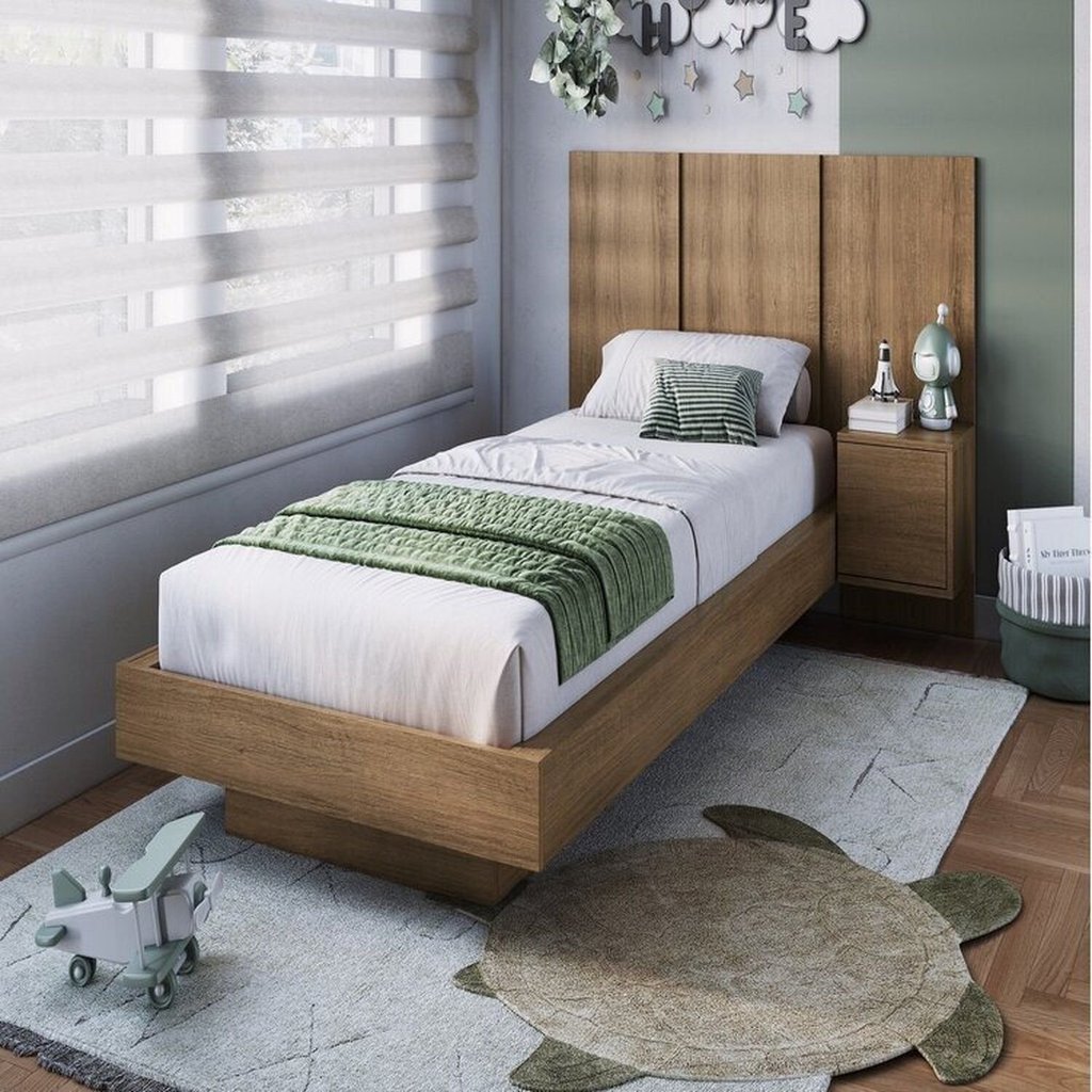 Cama Solteiro Suspensa com Cabeceira e Mesa de Apoio 80/90 Zurique Marrom/Mel Mel