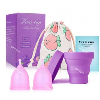 Conjunto Menstrual de Silicone para Mulheres (2 Copos Menstruais, Copo Dobrável, Bolsa de Tecido Pêssego e Embalagem em 