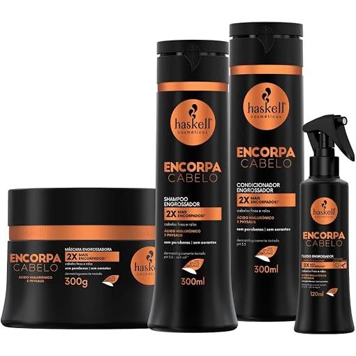 Kit Encorpa Cabelo Haskell 4 Itens – Volume e Densidade para Fios Finos Fios até 2x mais encorpados
