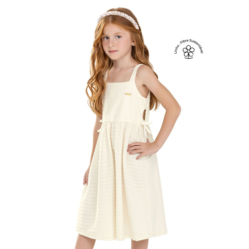 Vestido Infantil Menina Laço Abertura Colorittá Bege