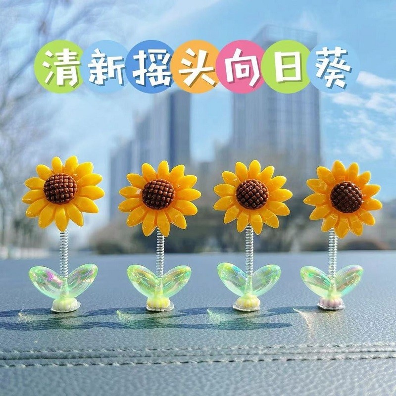 Balançando a cabeça ornamentos de girassol influenciador venda quente bonito flores frescas carro Console central espelh