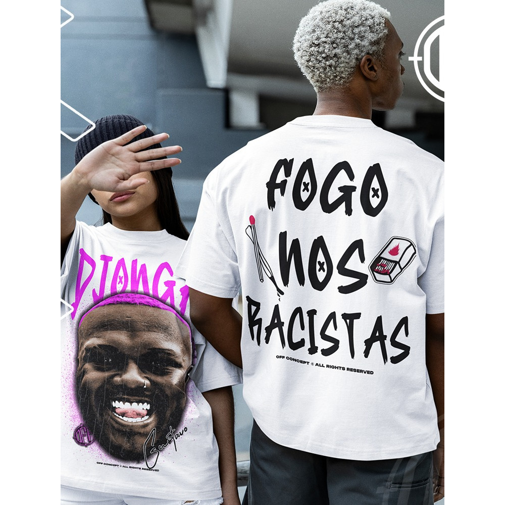 Camiseta Basica  Djonga Fogo Nos Racistas Graphic Tee Rap Unissex estampado
