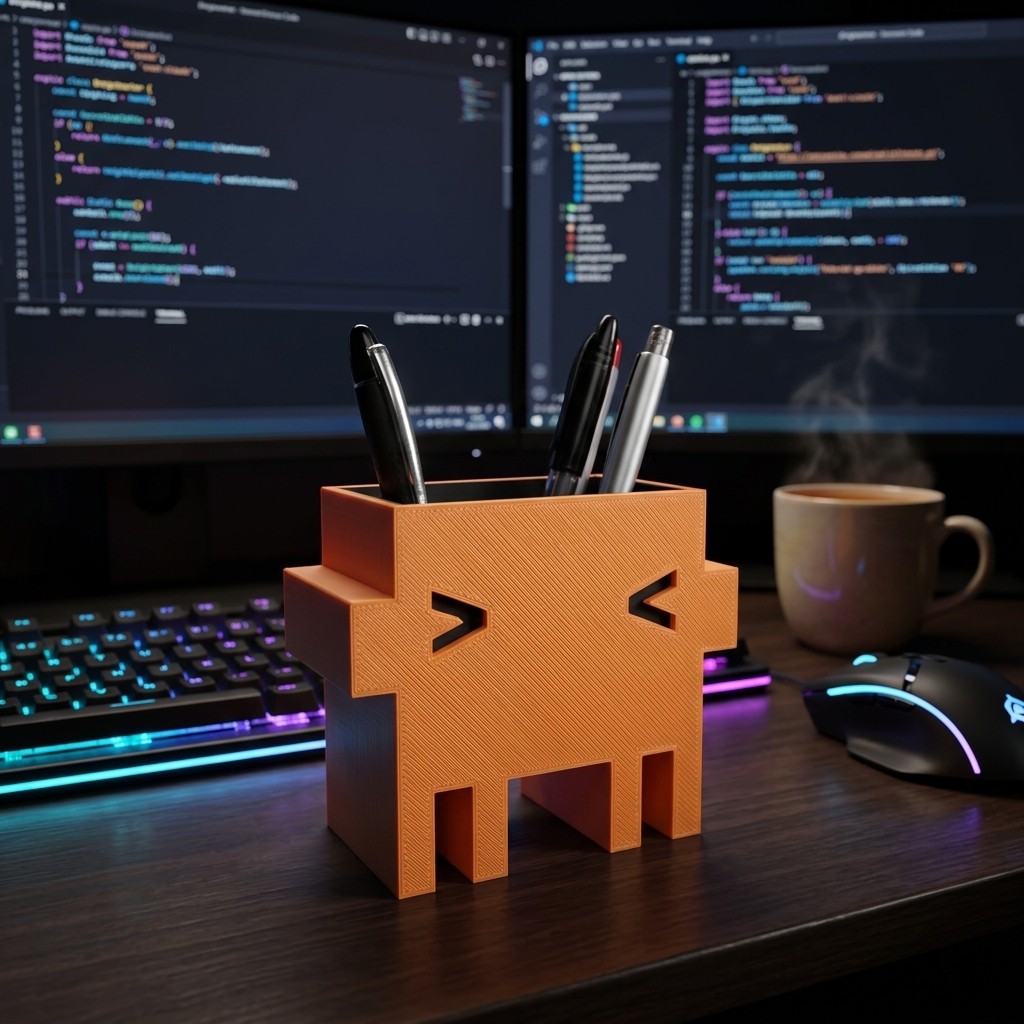 Porta Canetas Organizador Mascote Claude AI Laranja Impressão 3D Setup Programador Mesa Escritório Geek Presente Dev