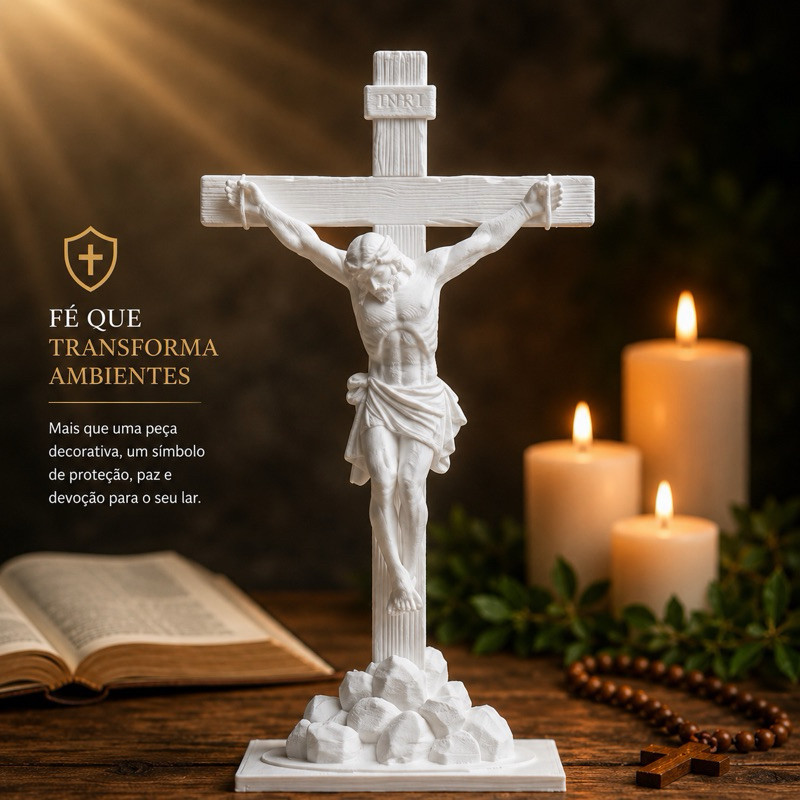 Crucifixo Jesus Cristo Premium de Mesa Cruz Católica Decorativa Sagrada Sacrifício Fé Proteção Decoração Religiosa