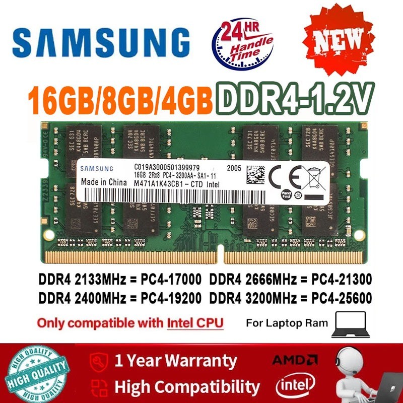 Memória Samsung Laptop Ram DDR4 4GB 8GB 16GB 3200MHz 2666Mhz 2400MHz 2133MHz SODIMM Para Intel CPU PC4 3200AA 2666V 2400