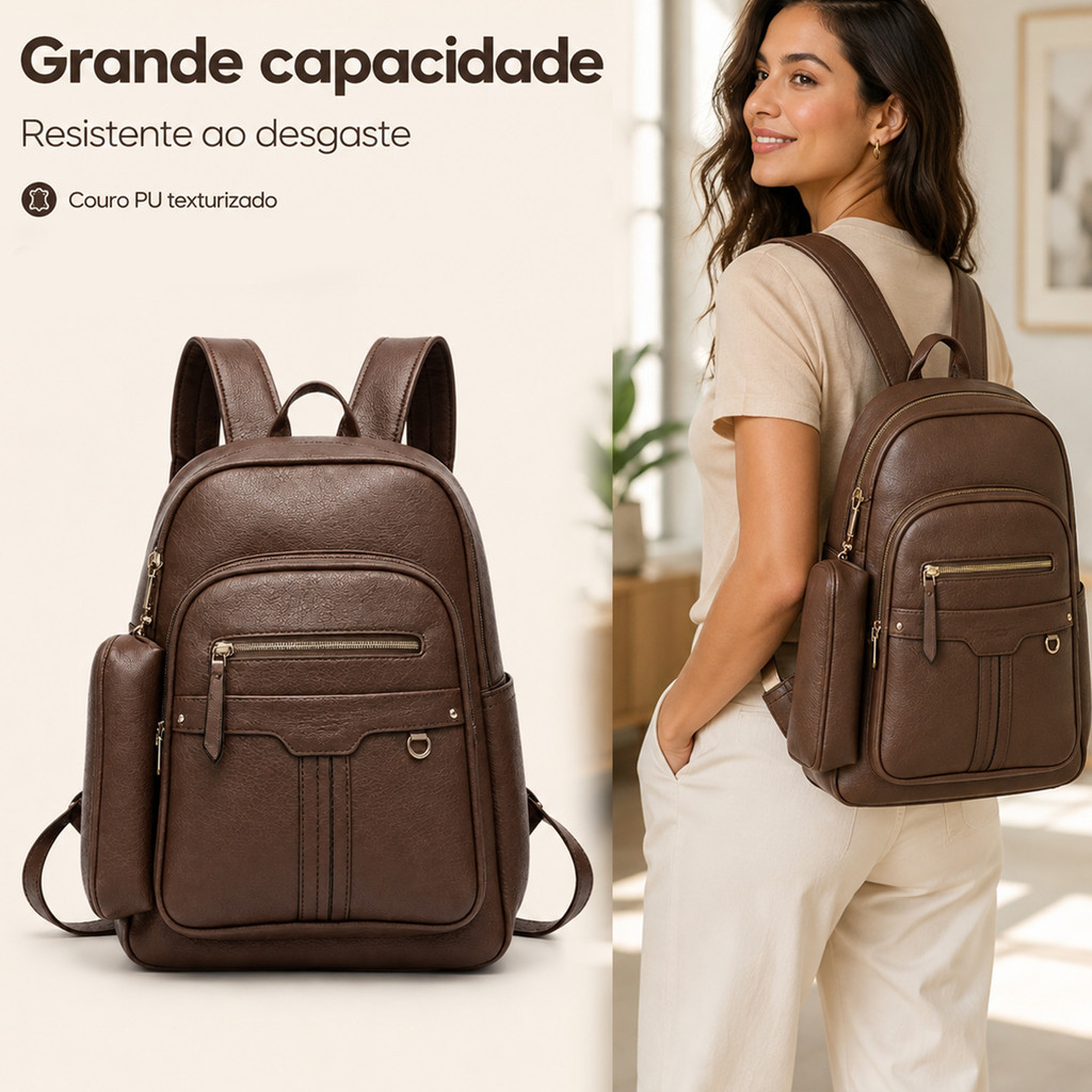 Mochila Couro Sintético Estilo Casual Moderno Detalhes Metalicos Dourados Design Clean Varias Cores