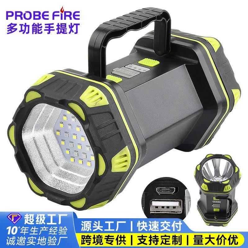 Iluminação externa transfronteiriça à prova d'água multifuncional luz de acampamento portátil lanterna LED USB recarregá