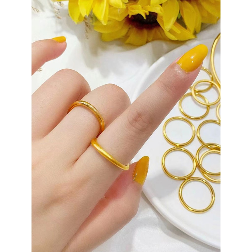 Anel de ouro de areia do vietnã feminino fino brilhante pequeno anel liso simulação banhado a ouro método antigo anel de