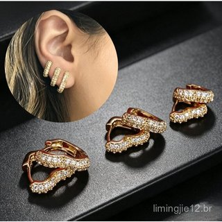 Trio Kit Brincos de Argola Coração Cravejados Zircônia 3 Furos Banhado Ouro 18k Anti Alérgico Três opções disponíveis