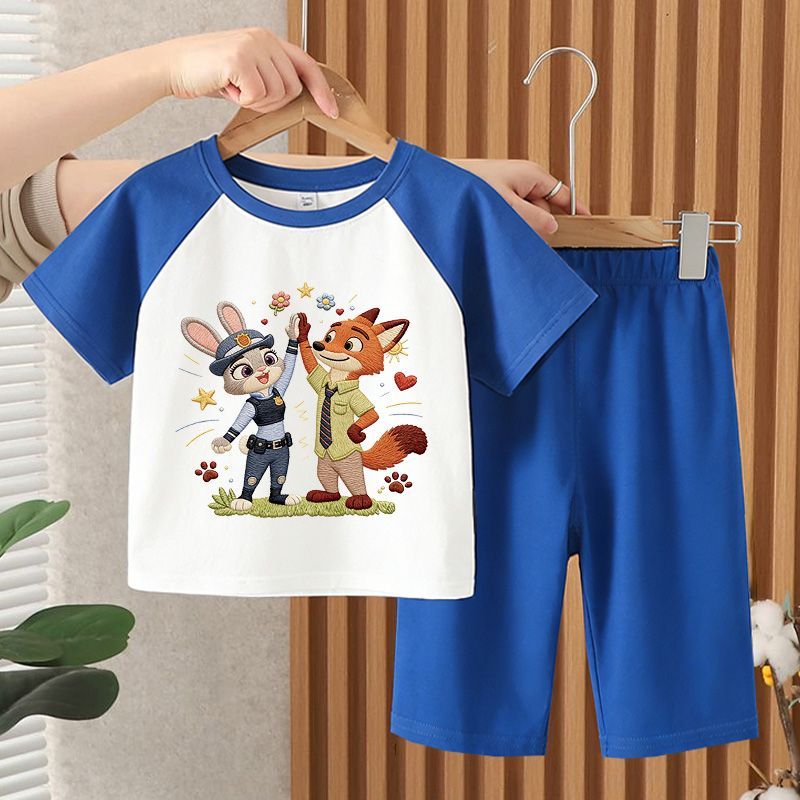 Crianças puro algodão de manga curta calças cortadas terno meninos meninas cor-bloqueio Bottoming camiseta dopamina calç