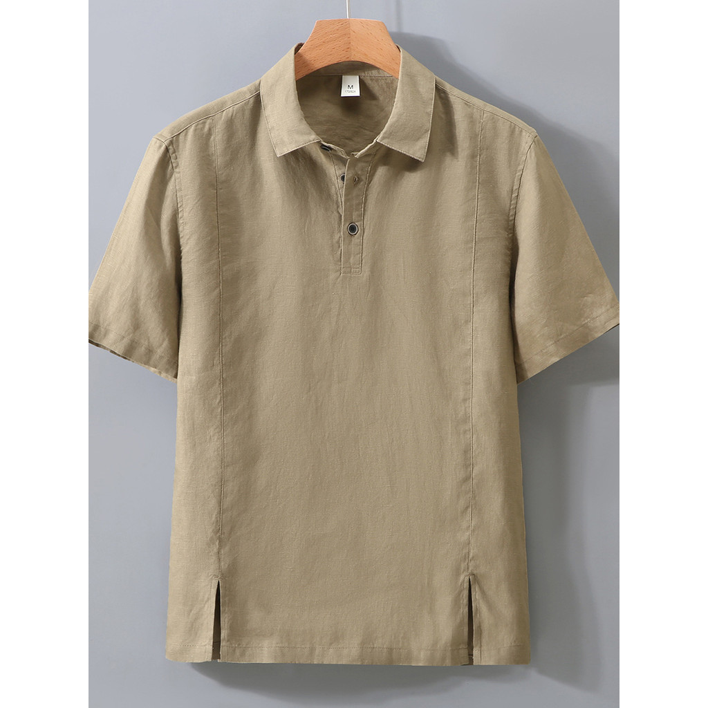 High-End puro linho camiseta polo masculina verão fino Casual respirável lapela topo masculino camisa de manga curta