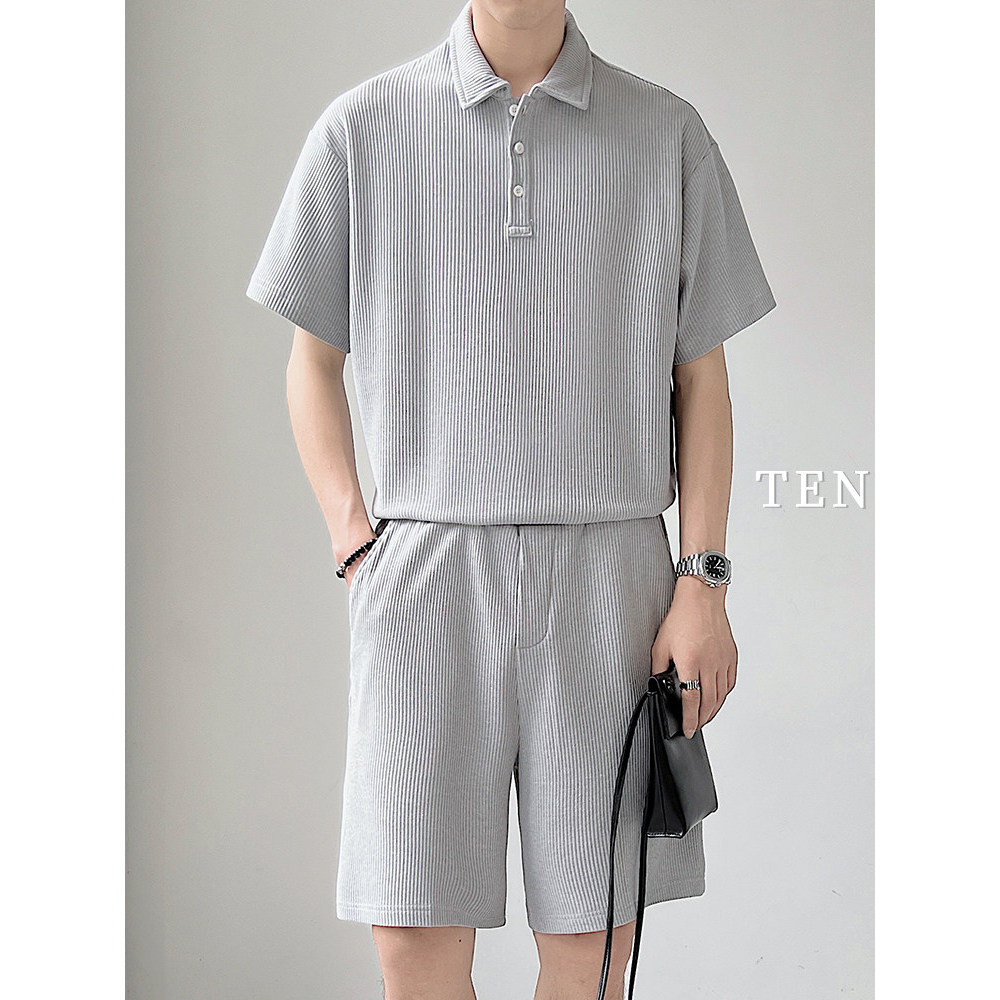 Nova moda Casual terno masculino texturizado solto na moda Shorts manga curta luz estilo maduro masculino na moda terno 
