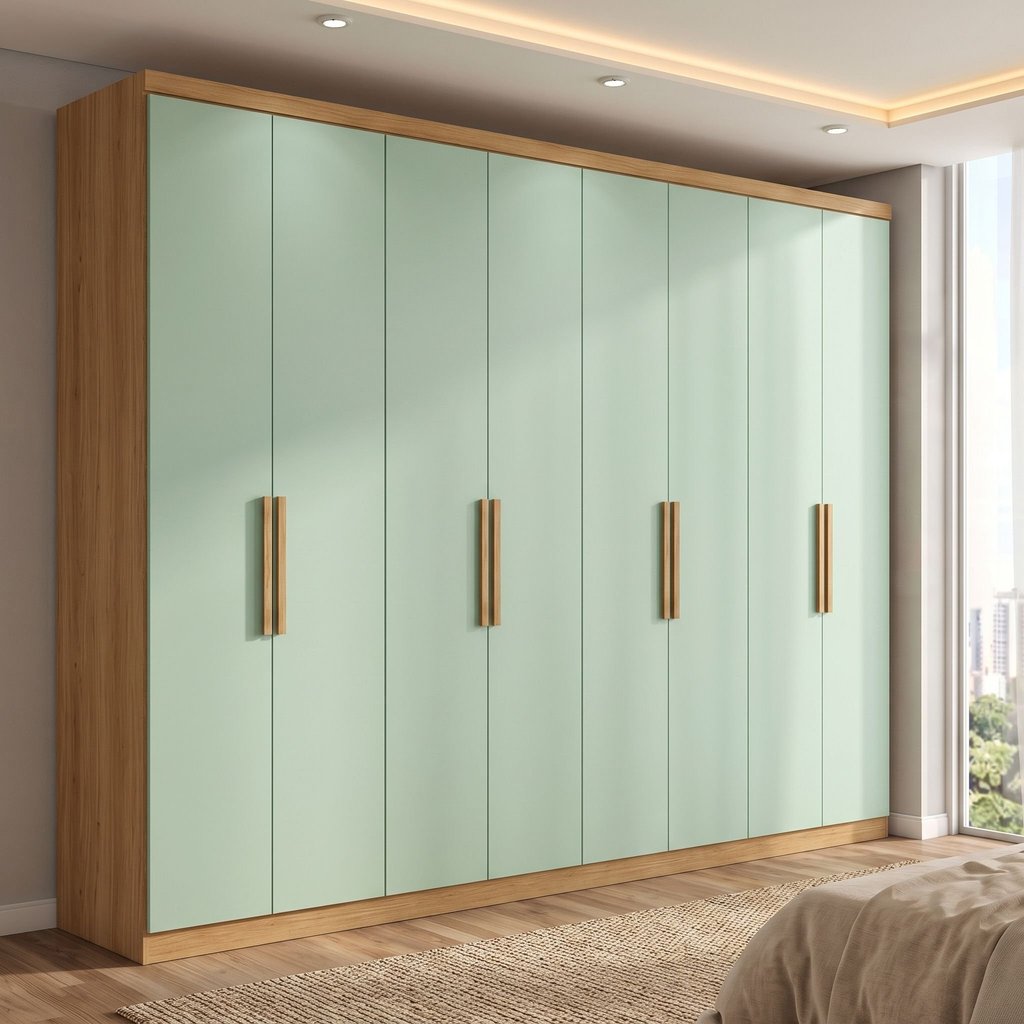 Guarda-Roupa Casal 8 Portas e 4 Gavetas 220 x 240cm Milan Yescasa Capuccino/Verde Menta Capuccino/Menta