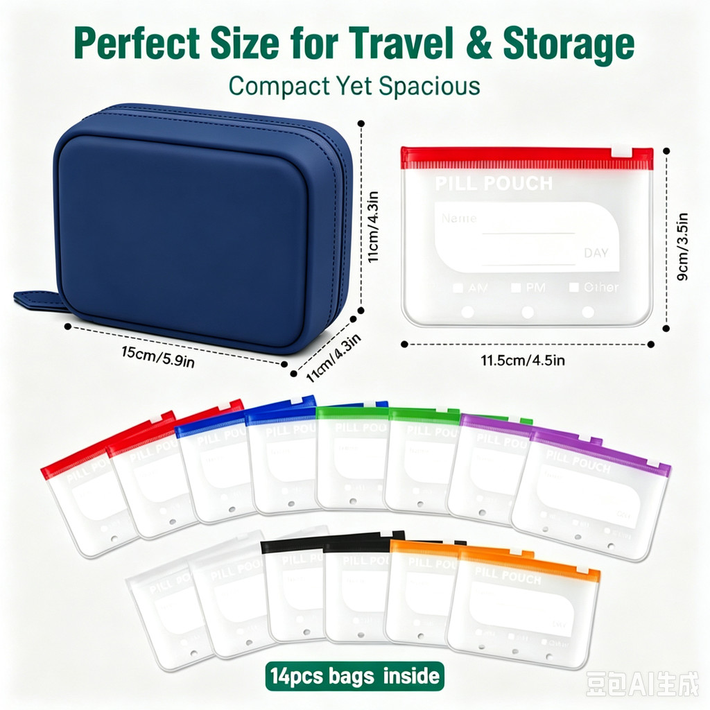 Saco portátil de armazenamento de comprimidos de Silicone, adequado para idosos e adultos, adequado para viagens, escrit