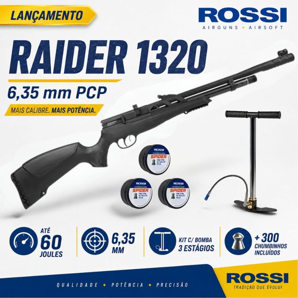 Carabina PCP Beeman Raider 1320 6,35mm + Bomba 3 Estágios + Chumbinhos