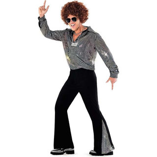 Fantasia de Halloween Hippie dos Anos 60 e 70 para Homens, Calças de Perna Larga, Traje Brilhante de Cantor Disco para A