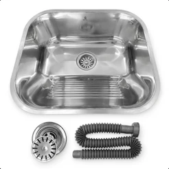 Tanque Inox Lavanderia Pequena 34x40cm Embutir Sobrepor Com Ralo Sifão Premium